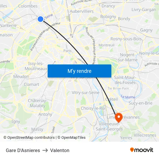 Gare D'Asnieres to Valenton map