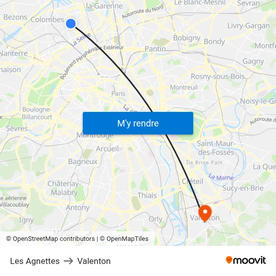 Les Agnettes to Valenton map