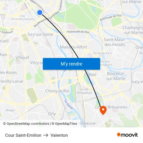Cour Saint-Emilion to Valenton map