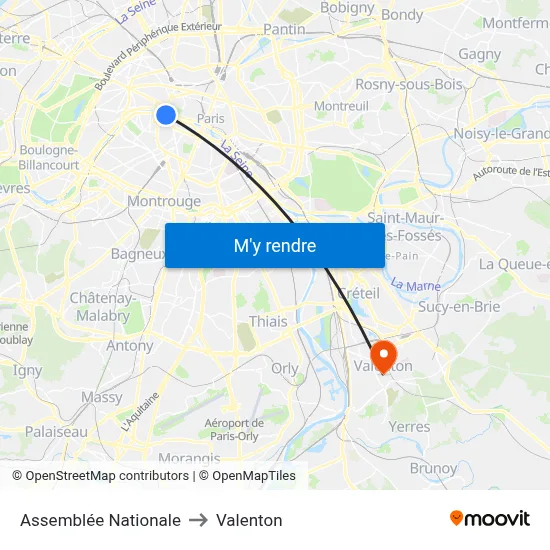 Assemblée Nationale to Valenton map