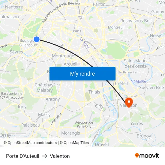 Porte D'Auteuil to Valenton map
