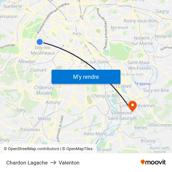 Chardon Lagache to Valenton map