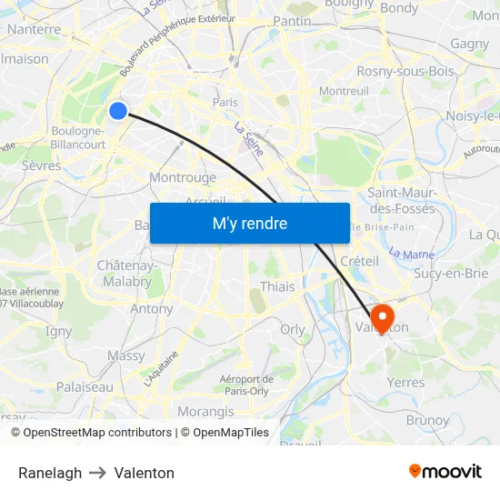 Ranelagh to Valenton map