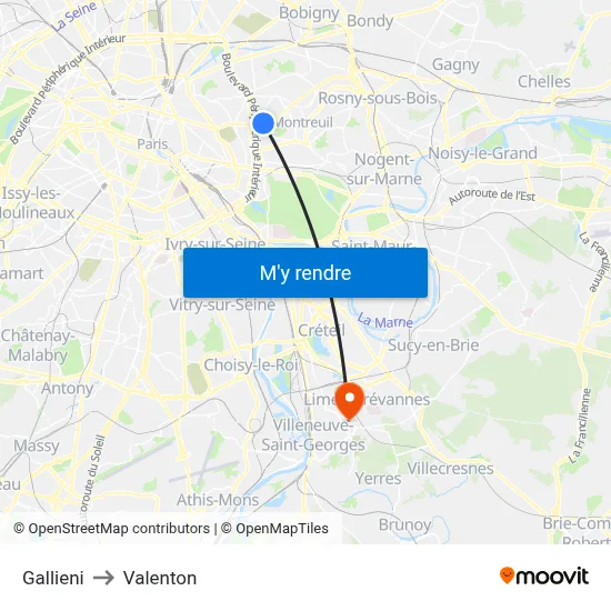 Gallieni to Valenton map