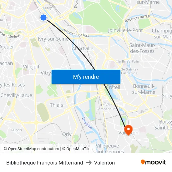 Bibliothèque François Mitterrand to Valenton map