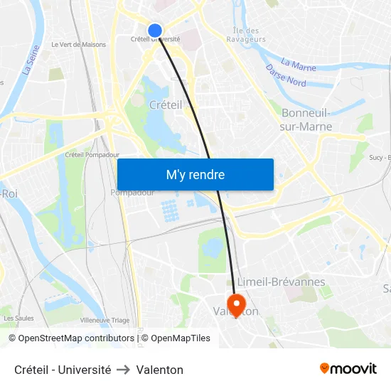 Créteil - Université to Valenton map