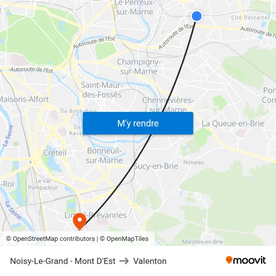 Noisy-Le-Grand - Mont D'Est to Valenton map