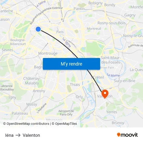 Iéna to Valenton map