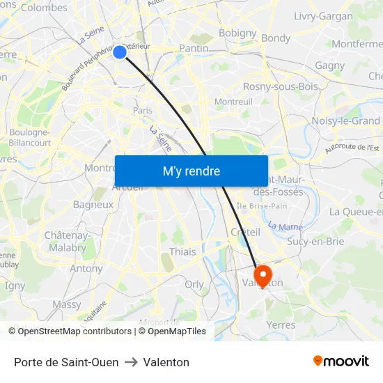 Porte de Saint-Ouen to Valenton map