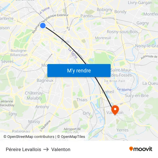 Péreire Levallois to Valenton map