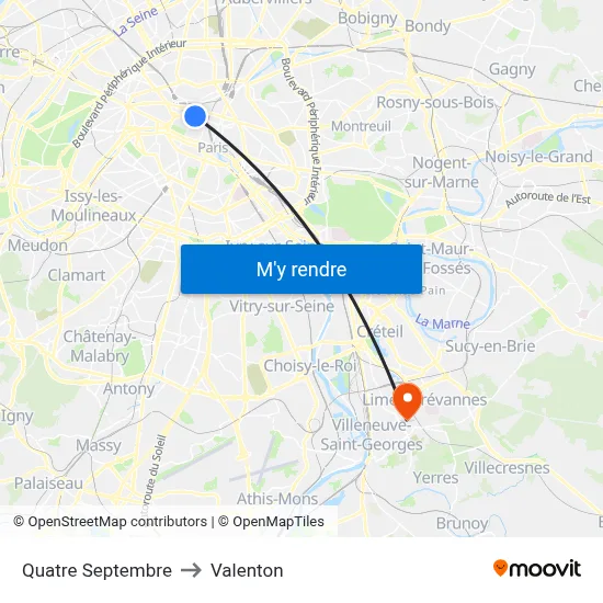 Quatre Septembre to Valenton map