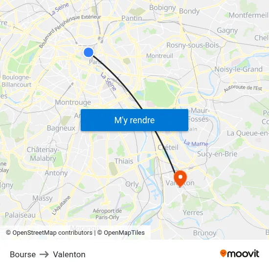 Bourse to Valenton map