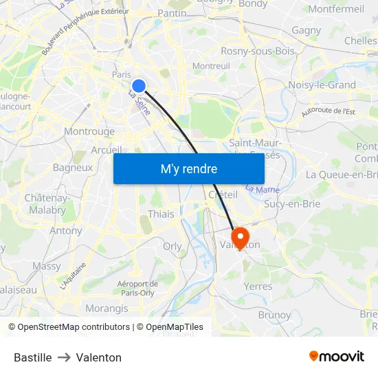 Bastille to Valenton map