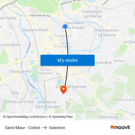 Saint-Maur - Créteil to Valenton map