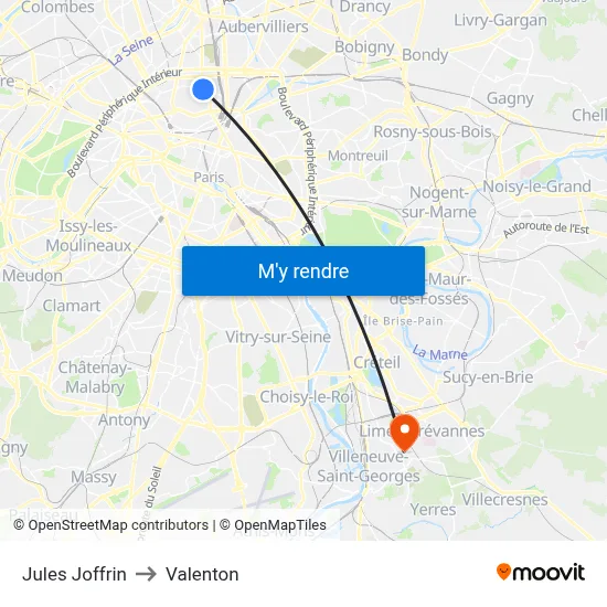 Jules Joffrin to Valenton map