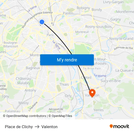 Place de Clichy to Valenton map
