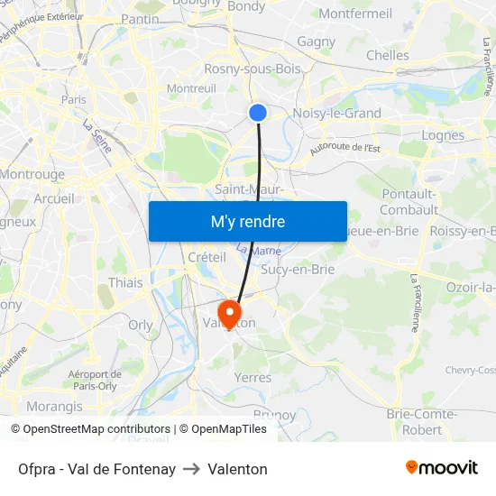 Ofpra - Val de Fontenay to Valenton map