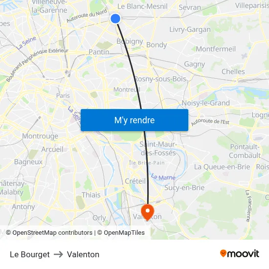 Le Bourget to Valenton map