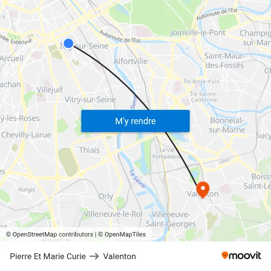 Pierre Et Marie Curie to Valenton map