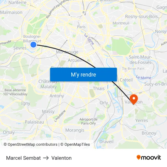 Marcel Sembat to Valenton map