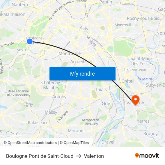 Boulogne Pont de Saint-Cloud to Valenton map