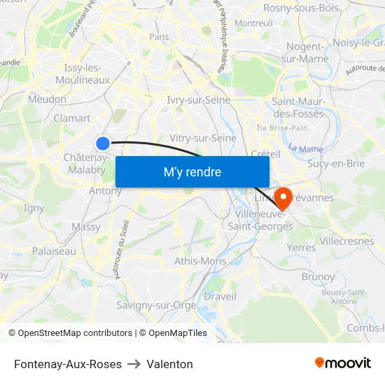 Fontenay-Aux-Roses to Valenton map