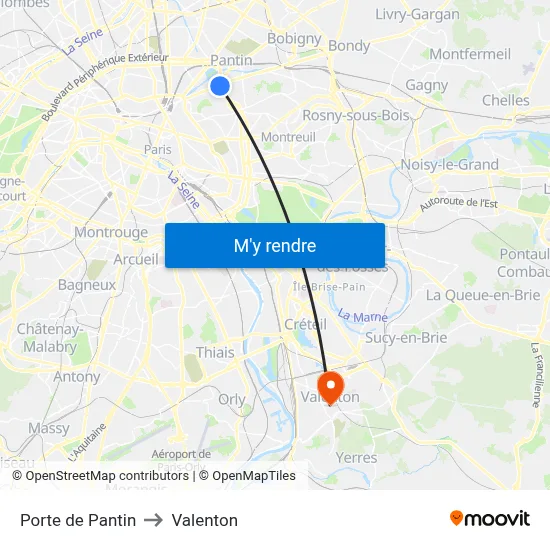 Porte de Pantin to Valenton map