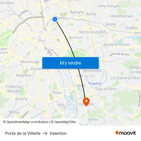 Porte de la Villette to Valenton map