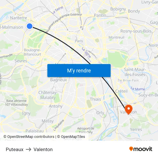 Puteaux to Valenton map