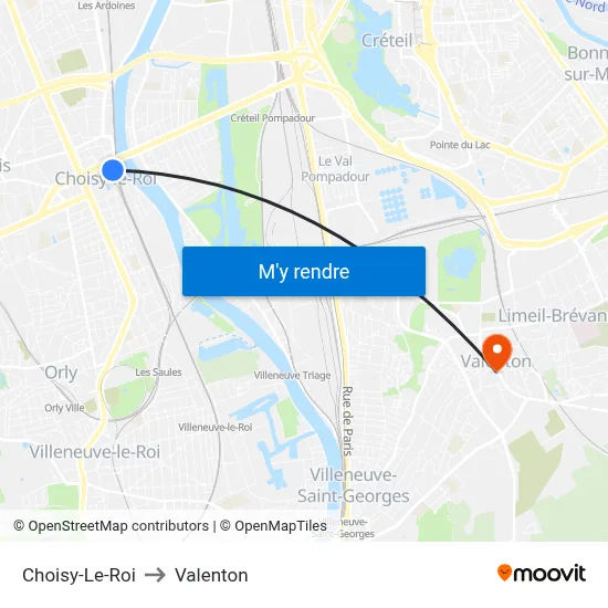 Choisy-Le-Roi to Valenton map