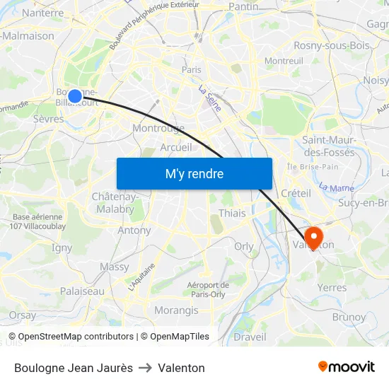 Boulogne Jean Jaurès to Valenton map