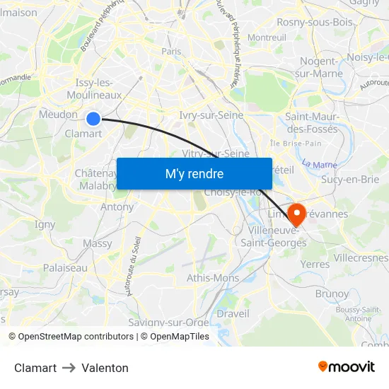 Clamart to Valenton map