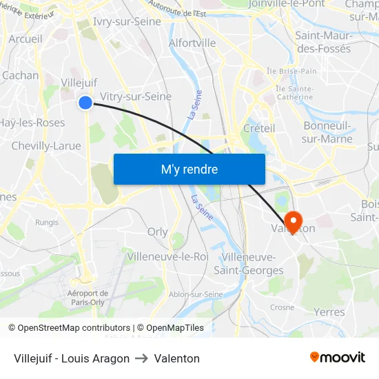 Villejuif - Louis Aragon to Valenton map