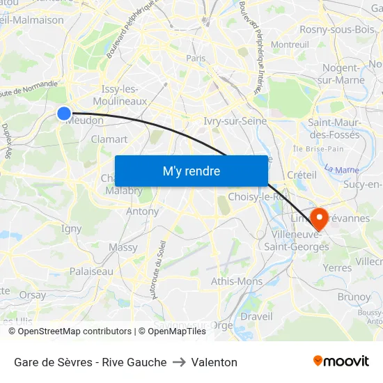 Gare de Sèvres - Rive Gauche to Valenton map
