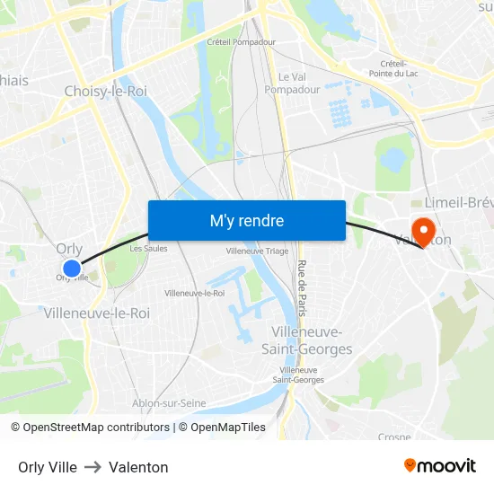 Orly Ville to Valenton map