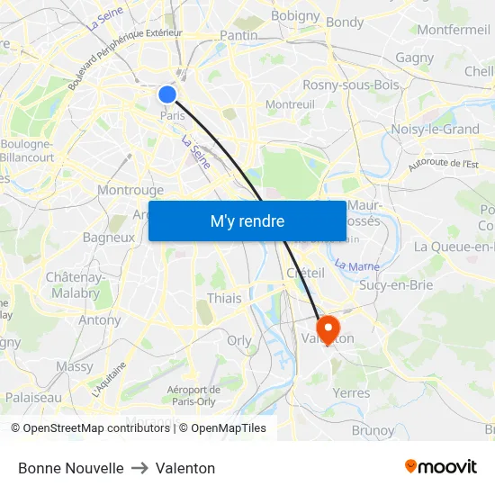 Bonne Nouvelle to Valenton map