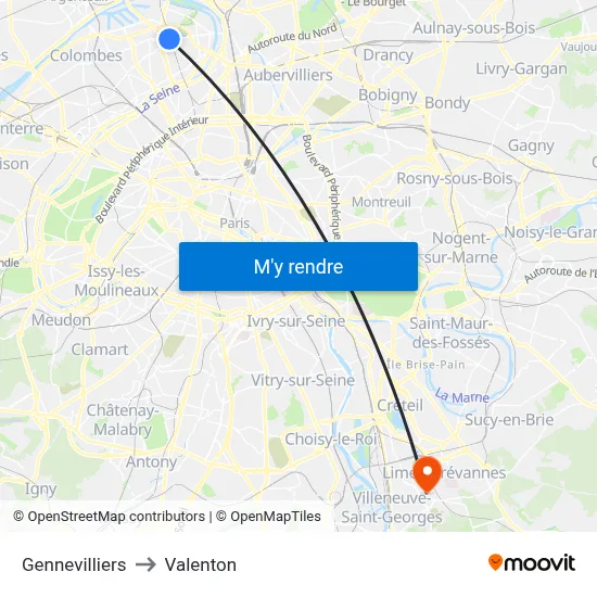 Gennevilliers to Valenton map