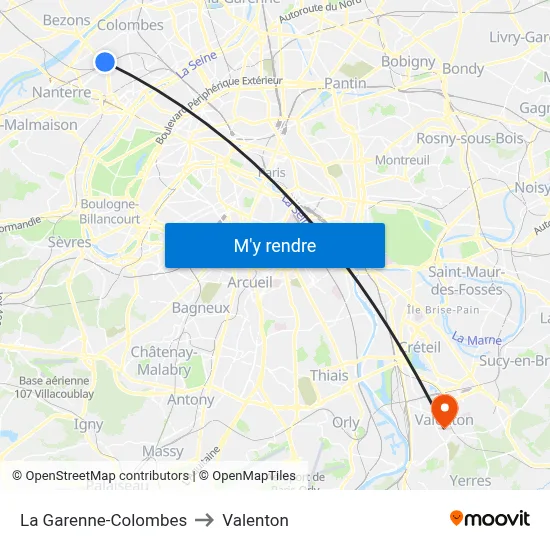 La Garenne-Colombes to Valenton map