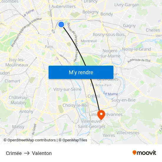 Crimée to Valenton map