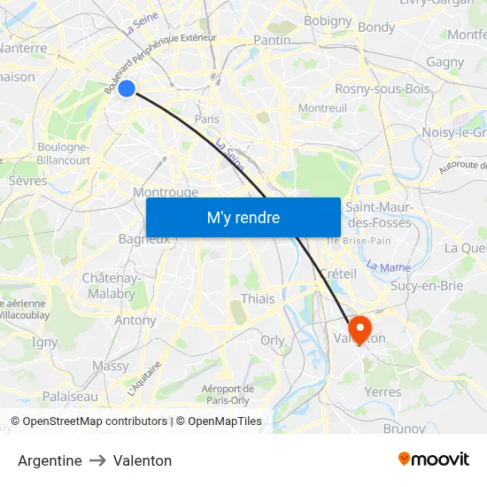 Argentine to Valenton map