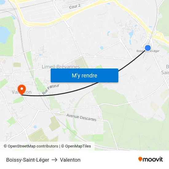 Boissy-Saint-Léger to Valenton map