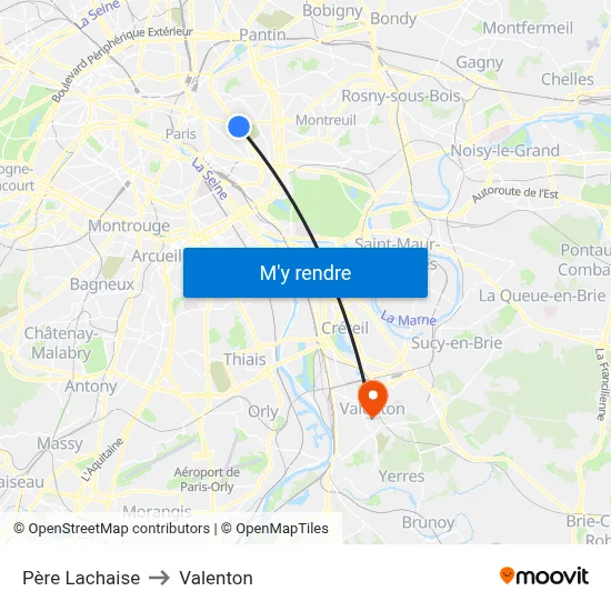 Père Lachaise to Valenton map