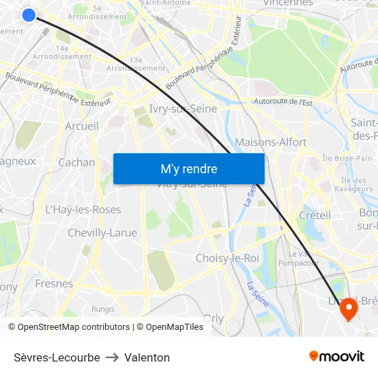 Sèvres-Lecourbe to Valenton map