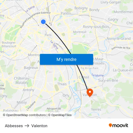 Abbesses to Valenton map
