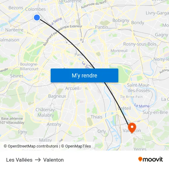 Les Vallées to Valenton map