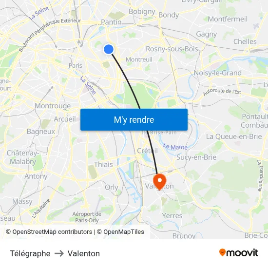 Télégraphe to Valenton map