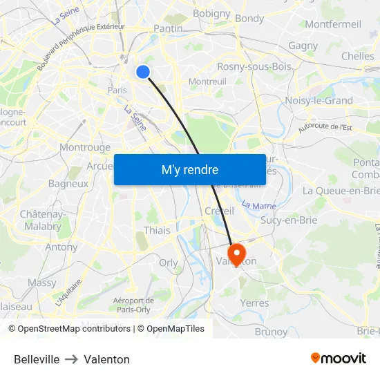 Belleville to Valenton map