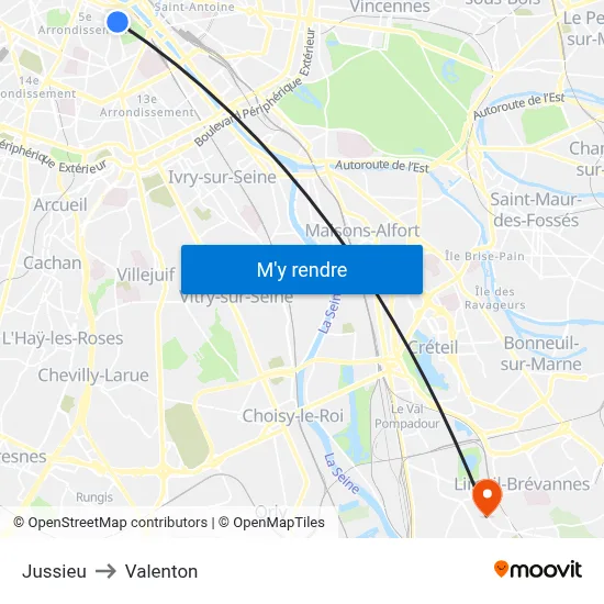 Jussieu to Valenton map