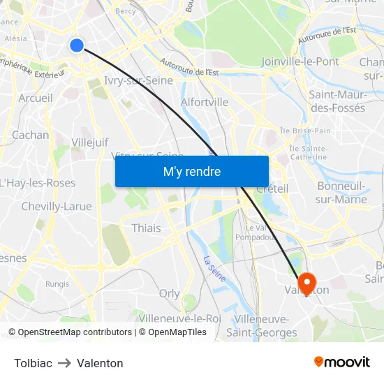 Tolbiac to Valenton map