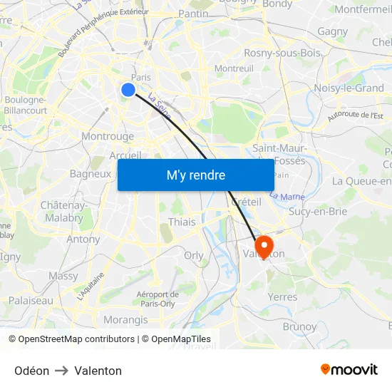 Odéon to Valenton map